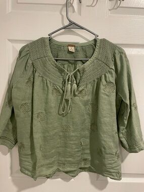 Magaschoni linen green top size S